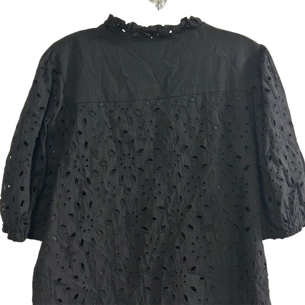 PrettyGarden Women's Black Embroidered‎ Blouse L Long Puff Sleeve - Picture 13 of 14